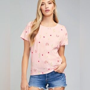 Wildfox Pride Symbols Rainbows‎ Heritage Cotton Tee Shirt Ballerina Pink Size XL